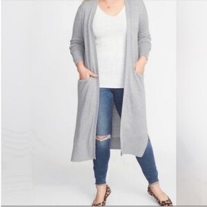 ♥️ISAAC LIEU gray open front duster front pockets cotton sweater neutral EUC